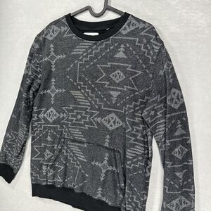 On The Byas Geo Print Cotton Polyester‎ Gray Black Sweatshirt Size Medium Pocket